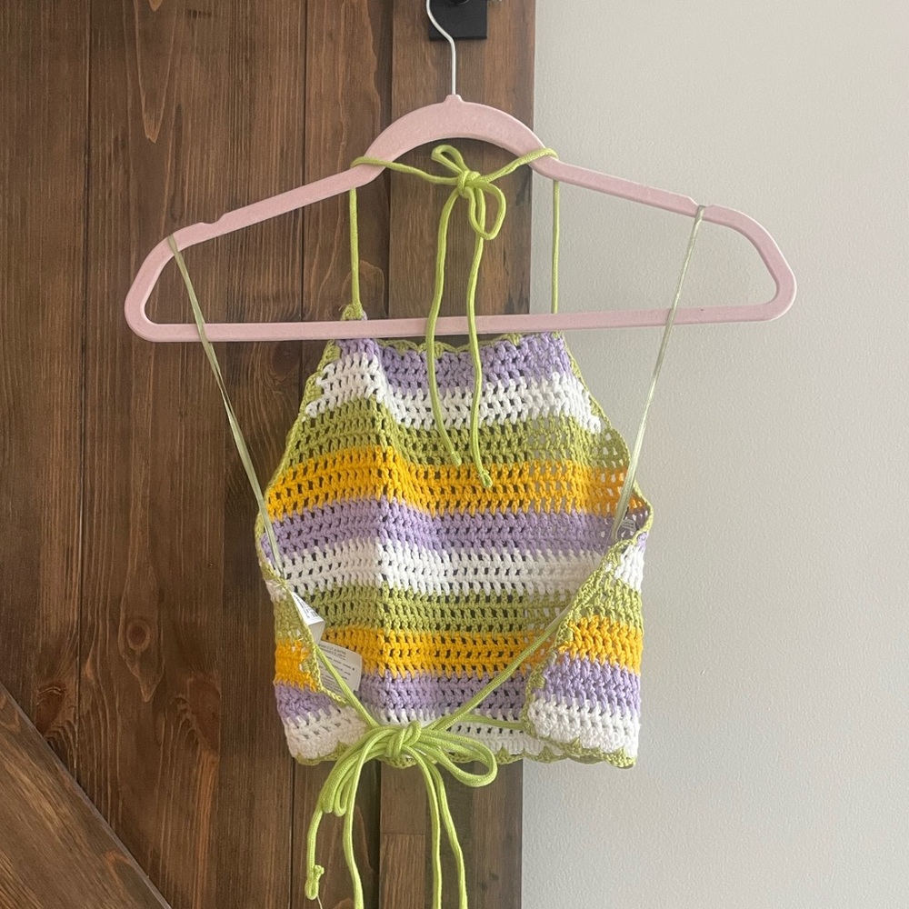 Zara Crochet Striped Open Back Halter Top - Picture 5 of 8